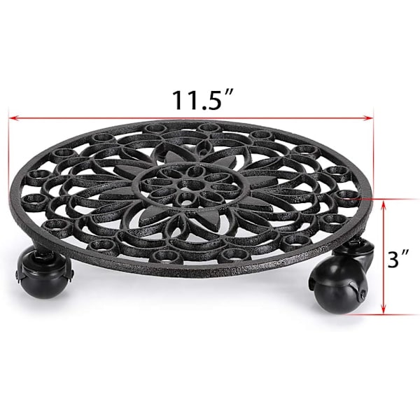 Plantevogn med bremsehjul, støpejernsplanterstativ 29 cm, plan