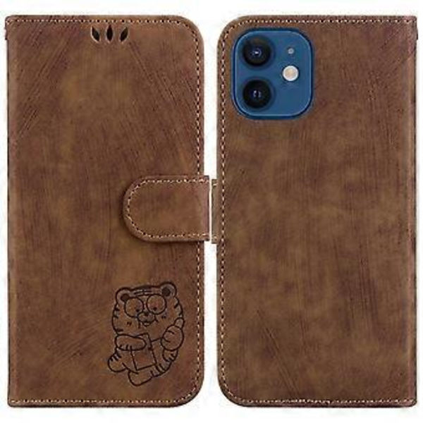 Präglad Läderfodral för iPhone 12 mini (Brun)