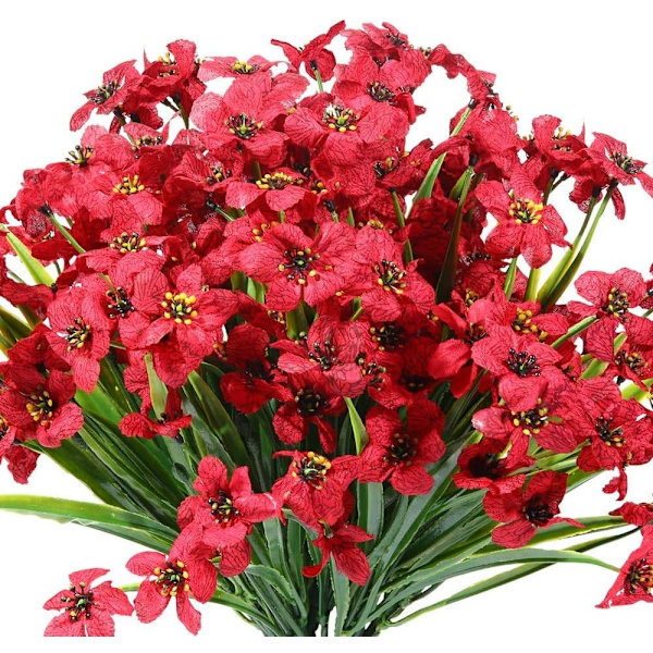 Konstgjorda falska, 12 st gula plastblommor grönska buskar plan