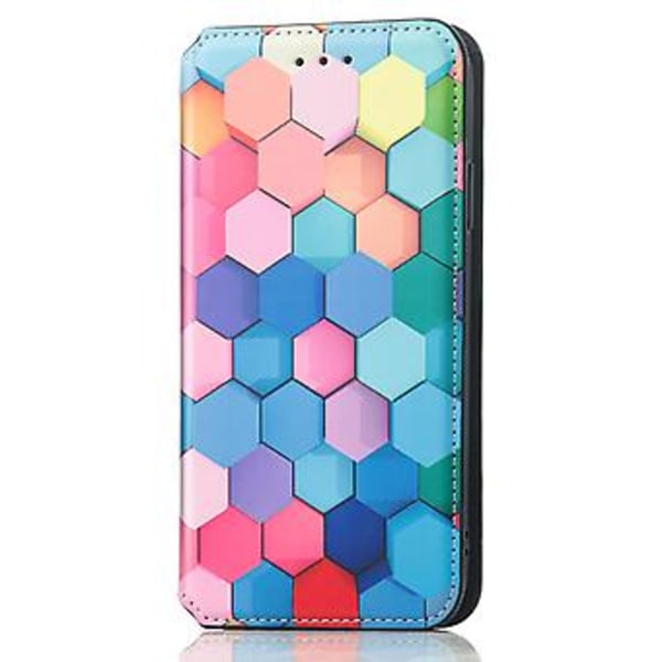 Färgglatt Magnetiskt Läderfodral För Samsung Galaxy A12 (Färgglad Kub)