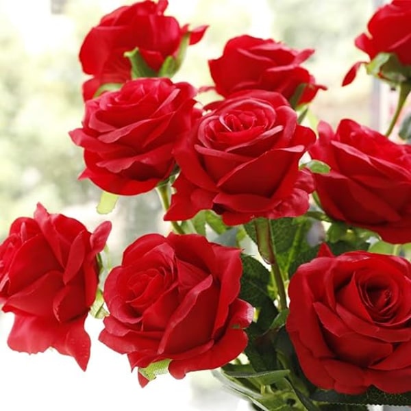 10 st Falsk konstgjord ros sidenblommabukett för bröllopsinredning