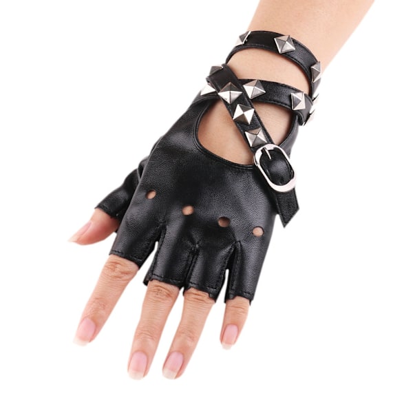 Fingerløse Kunstlæderhandsker - Sorte Cyklist Punk Handsker med B