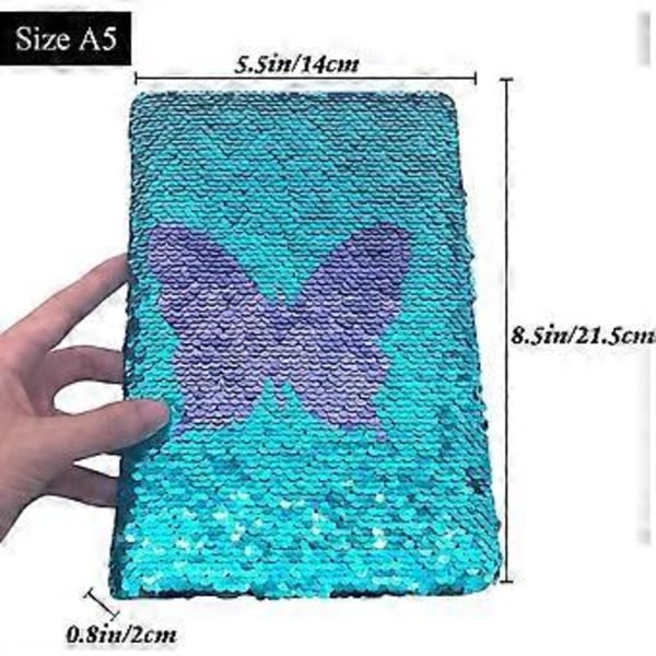 Sequin Pige Journal til Piger, 8,5x5,5 Tommer 160 Linjerede Sider Dagbog til Piger Sommerfugl Vendbar Flip Sekvens Notesbog til Teenagere Førskole Skrivning