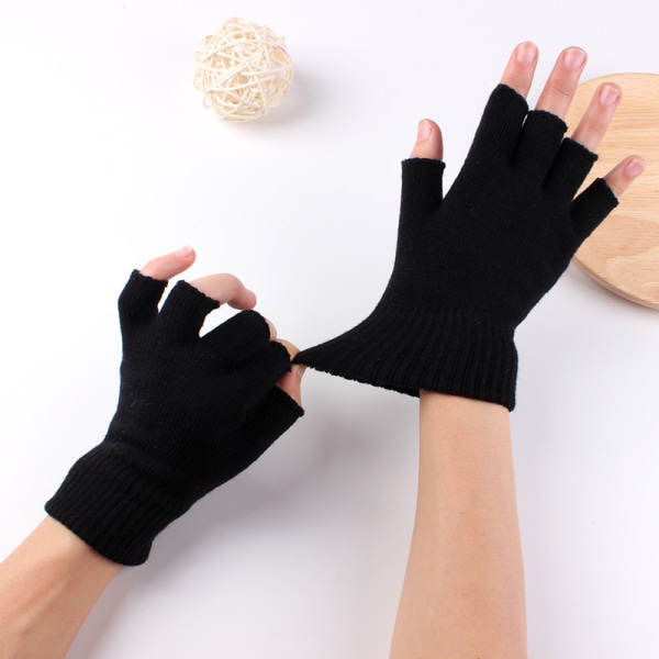 Women Winter Half Finger Warm Gloves Wool Knit Fingerless Gloves