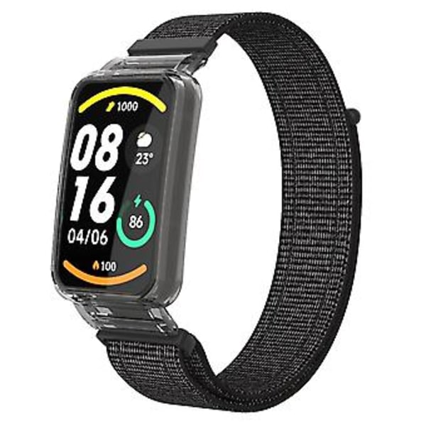 PC-etui + Nylon Loop-rem til Xiaomi Mi Band 7 Pro (Reflekterende Sort)