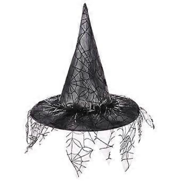 Spindelvävsslöja Häxhatt Svart & Röd Halloween Trollkarlshatt Kostym Cosplay Tillbehör För Kvinnor