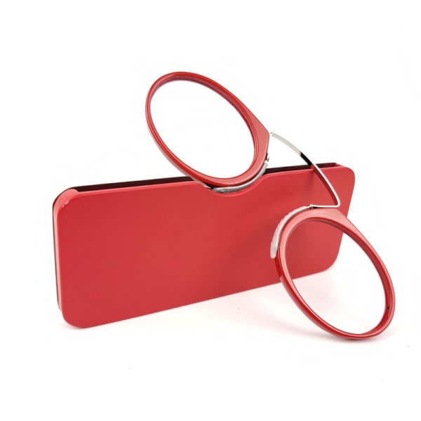 (röd,+2,0)Tempellösa läsglasögon för män och kvinnor, mini bärbar näsklämma Lätt läsning