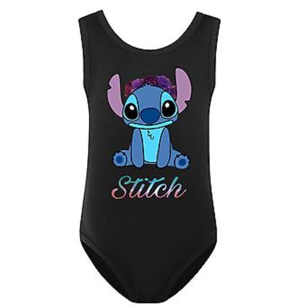 Girls Kids Stitch Print Monokini Swimwear One Piece Cartoon Swimming Costume Swimsuit(9-10 Years Black)