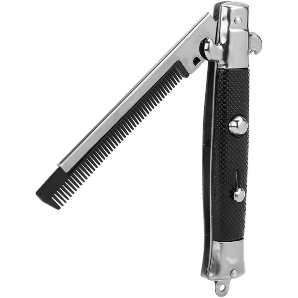 Fällbar fickkam Tryckknapp Automatisk Rostfritt Stål Hår Trimmer Kammar för Skägg Mustasch, Mig