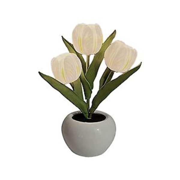 (20% RABATT!) Simuleringsblomma Lampa LED Tulpan Bordslampa Nattlampa Konstgjord Blomma (Vit)