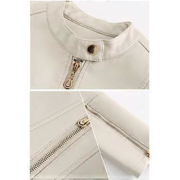 Trendy skinnjakke for kvinner, jakke med ståkrage, tynn skinnjakke for vår og høst (XL Off-white)