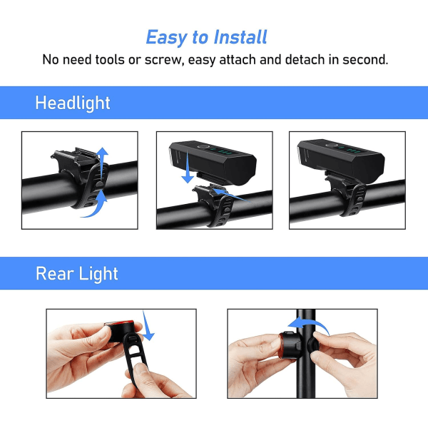 Cykelljus, kraftfull USB -uppladdningsbar autoavkännande LED-cykellampa