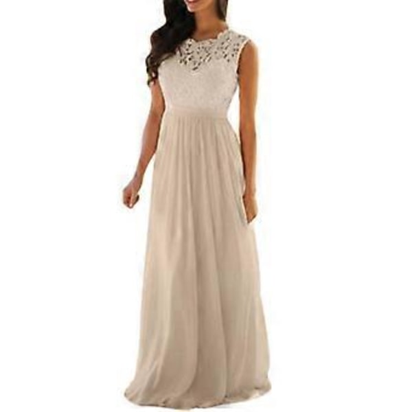 Suuri hinnan pudotus Uusi naisten pitsinen elegantti hää- ja iltapuku, pitkä rento pitsimekko, morsiusneitojen mekot, S-XXL (L Beige)