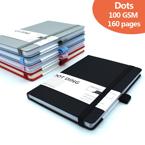 Læder Softcover Business Notesbog, Dot Grid Notesbog 100 GSM - Sort Black