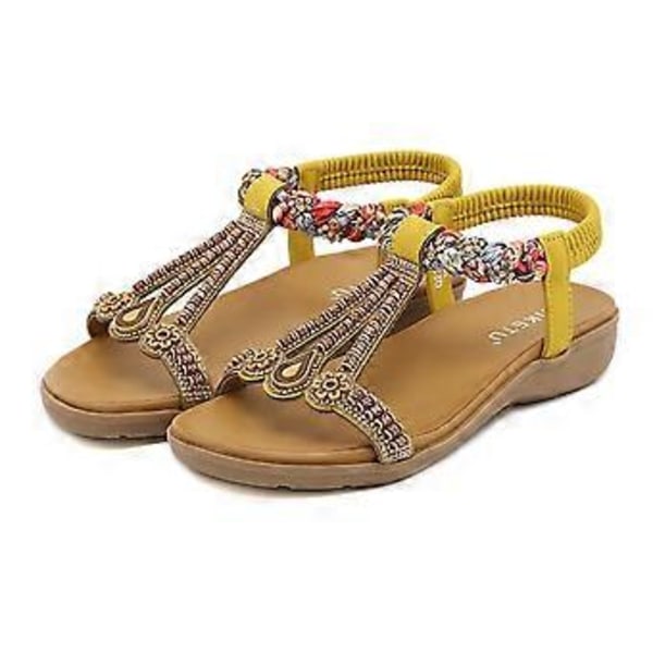 Sommer Nye Damesandaler Elastisk Bånd Lett og Komfortable Sandaler (EU 41 Gul)