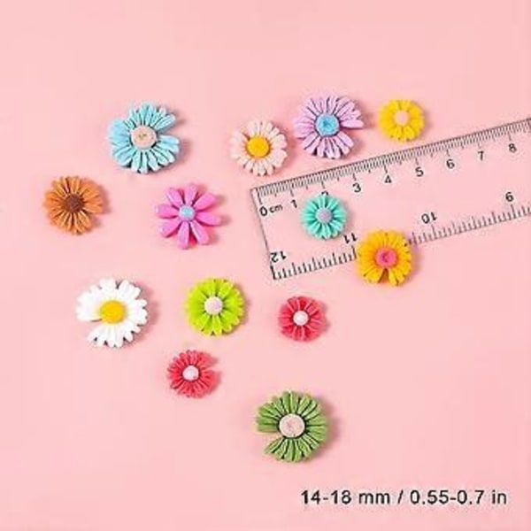 Sæt med 100 blomster resin charms, margueritperler til DIY, scrapbooking, smykkefremstilling, håndlavede dekorationer (blandede farver)