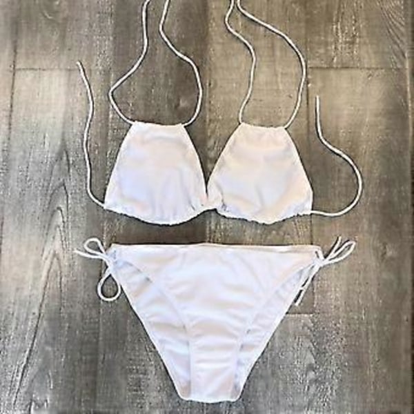Plus Size Dame Polstret Halterneck Bikini Sett Strand Badetøy Sommer -NMAOV(L Hvit)