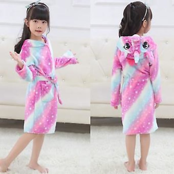 Barnflickor 3-10 År Enhörning Flanell Huvtröja Badrock Bälte Robe Nattkläder (6-7 År Rosa Stjärna)