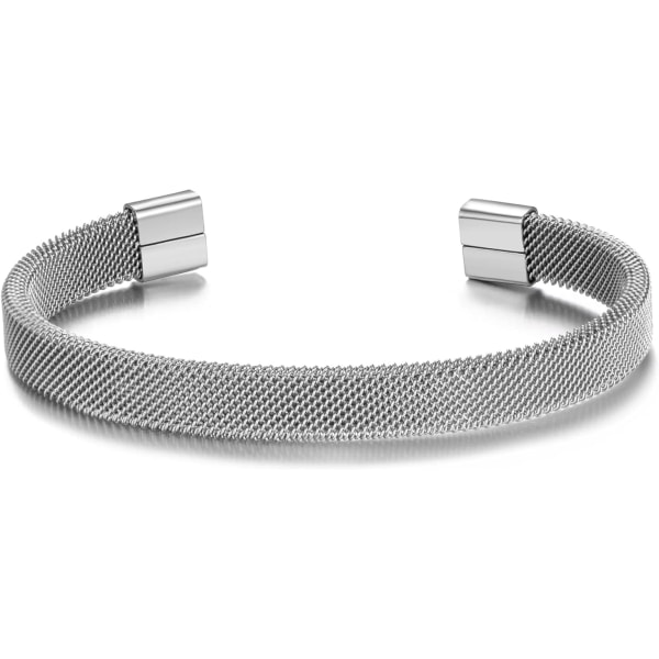 Sølv Herre Stål Mesh Manchet Armbånd