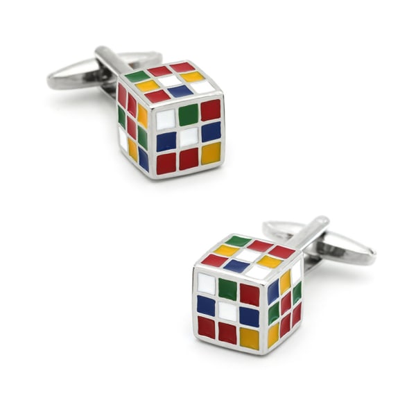 3D färgglada rutiga Rubiks kub manschettknappar, present för män