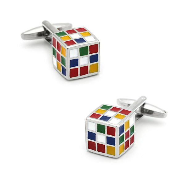 3D färgglada schackrutiga Rubiks kub manschettknappar, present till män