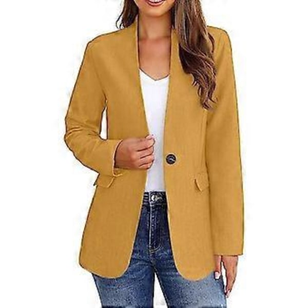 Dam Höst Vinter Kostym Jacka Enfärgad V-ringad Långärmad Slim Fit Dam Business Kontor Blazer Jacka (L mörkblå)