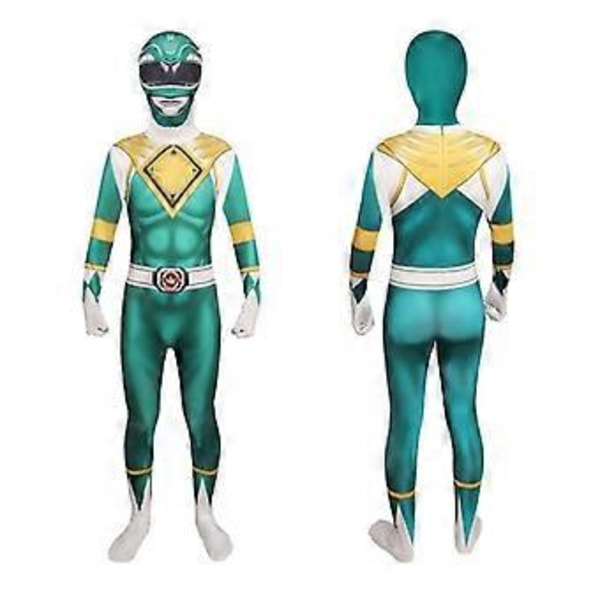 Mighty Morphin Power Rangers Cosplay Kostym Jumpsuit Bodysuit Party Maskerad Set för Unisex (150 Grön)