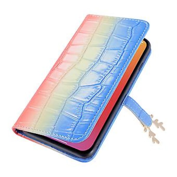 Telefonfodral med älgmönster för iPhone 14 Pro med kortfack, snodd, PU-lädermaterial, plånboksfunktion, hörnfallskydd (röd blå)