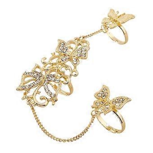Dubbla Fingerringar med Strass Fingerkedja Öppna Ringar Underbara Smycken
