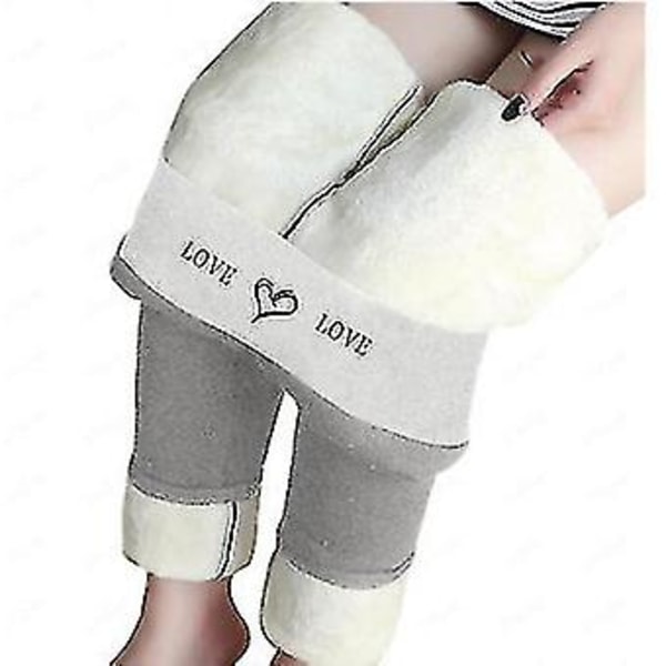 Dam Fleece Termiska Byxor i Hel Färg med Midjebrev "Love"-Tryck, Färgblockering, Plus Storlek (S ljusgrå)