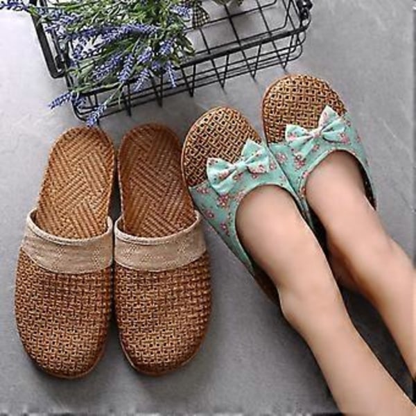 Sommer Lin Slippers Sandaler Innendørs Sklisikre Tykke Bunn Gulvsko For Menn Kvinner (EU 39 40 Rosa (Kvinner))