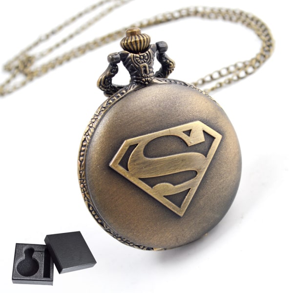 Vintage Superman lommeur med kvartsværk og kæde, romertal