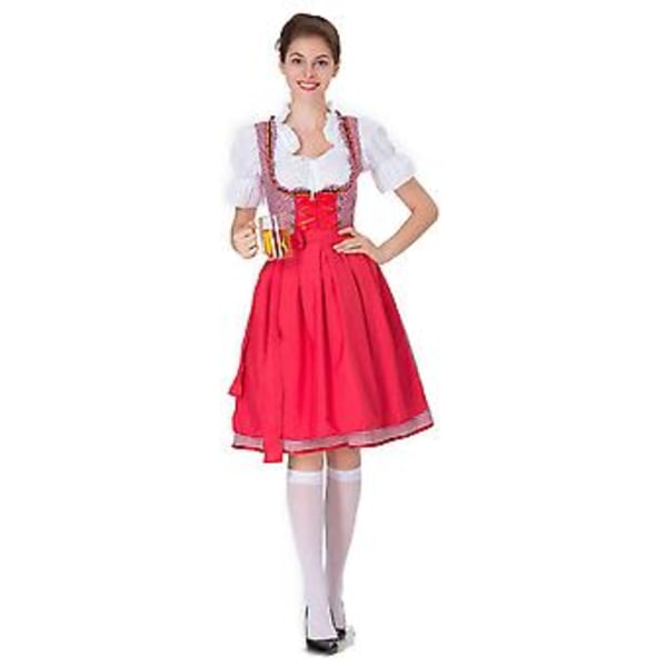 S-3XL Clearlove Naisten Saksalainen Dirndl-mekko Puvut Baijerin Oktoberfest Halloween Karnevaaliin (L Punainen)