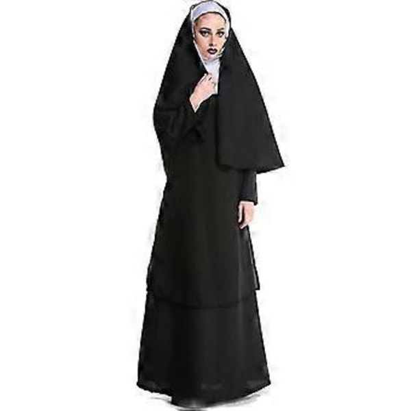 Halloween Nunna Puku Naisille 2-osainen Äiti Cosplay Mekko Pelottava Nunnan Asu (M)
