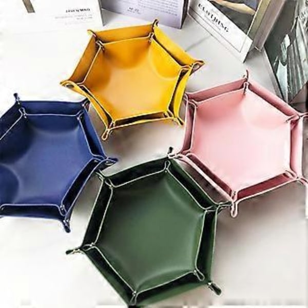Tärningsbricka PU Läder Tärningsfällbar Hexagon Bricka Tärningsmyntväska Hållare Hemmabar (Stor Svart)