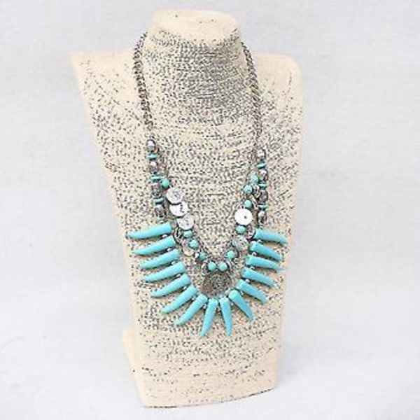 Elfenbensfarget Turkis Bib Halskjede Kjede Statement Mynter Henger Chunky Choker Smykker ( )