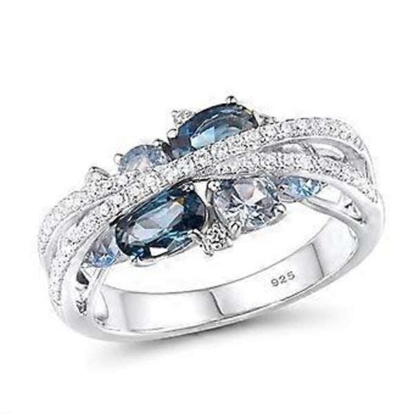 Dame Mode Dobbelt X Ring med Hul og Diamant Indlæg (7 Blå)