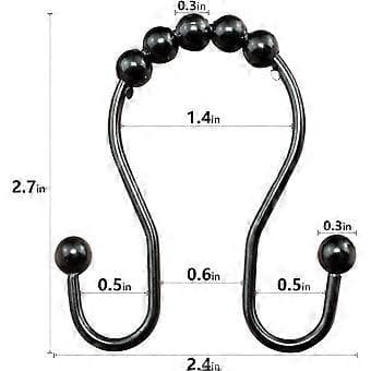 Bruseforhængskroge Ringe, Rustfri Metal Dobbelt Glide Bruseforhængsringe til Badeværelses Bruseforhængsstænger, Sæt med 12, Sølv
