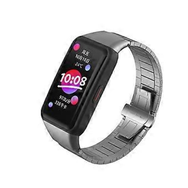 Smartwatchrem i rustfrit stål til Huawei Honor Band 6 med dobbelt snap-spænde - Solid rustfrit stålrem (2 grå)