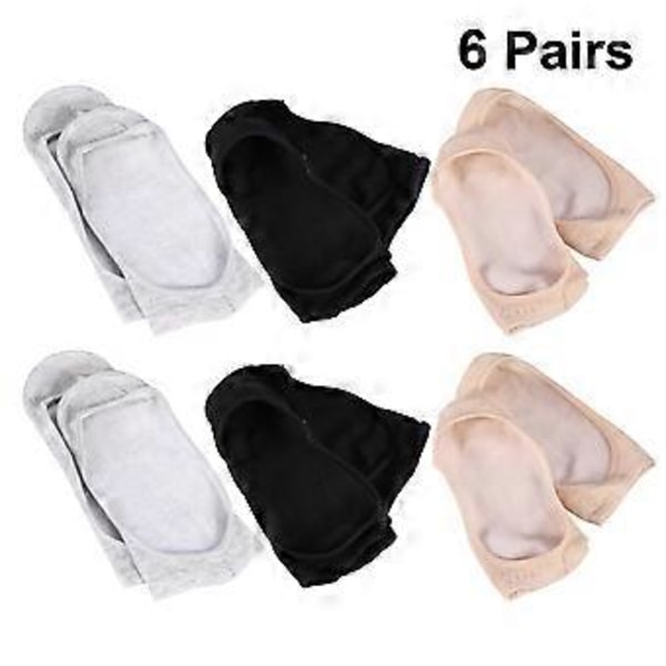 6 par bambufiber silikonsockor halkfria båtsockor osynliga sockor grunda sockor (hudfärg + grå + svart för varje 2 par)