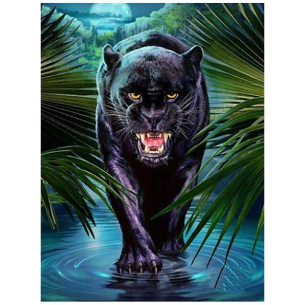 30x40 cm 5D DIY Diamantmaleri, Black Panther Dekoration