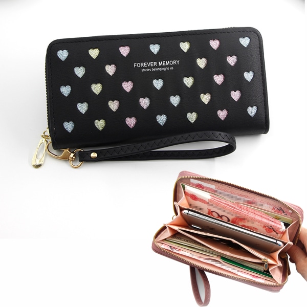 Love Wallet for Women Black, Women's Coin Purse, Leather Zip Wall