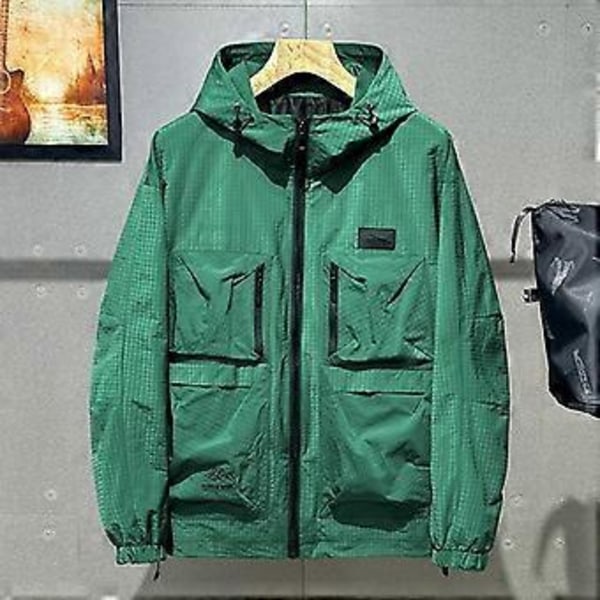 Store størrelser 5XL-12XL Oversized Jakker for Menn Mote Flere Lommer Herre Trenchcoat Langermet Yttertøy (12XL grønn)