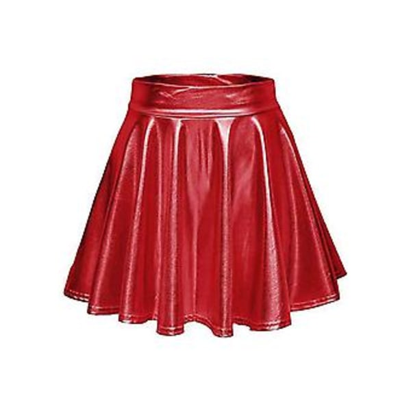 Dame Skinnende Metallisk Våd Look Strækbar Udsvinget Mini Skater Nederdele/m/l/xl, 100% Ny (M)