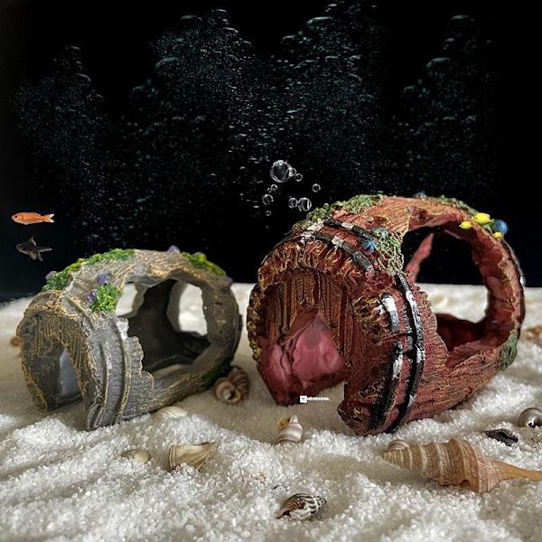 2 stk. Resin Cave Rock Dekorasjon Resin Broken Barrel Akvarium Akvarium Cave Decor Aquarium Resin Orn