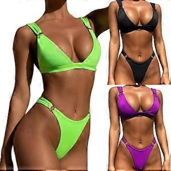 Sort M Dame Sommer Ensfarvet Høj Talje Bikini Badetøj Ærmeløs Dame Badedragt Sæt