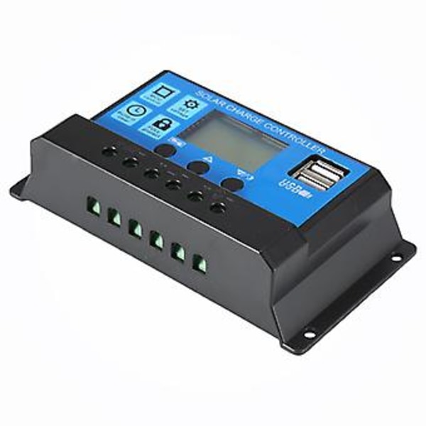 60A/50A/40A/30A/20A/10A Solcelleladningsregulator Automatisk PWM-regulatorer LCD-display Dobbelt USB-udgang (Sort)