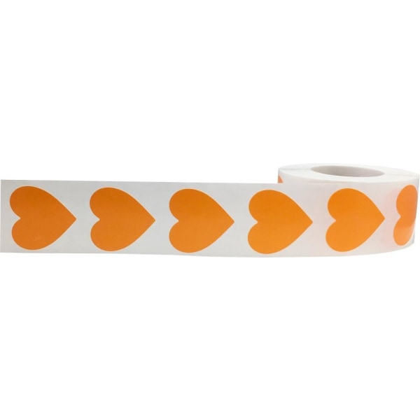 2,5 cm oransje hjerte klistremerker, 500 klistremerker/rull.