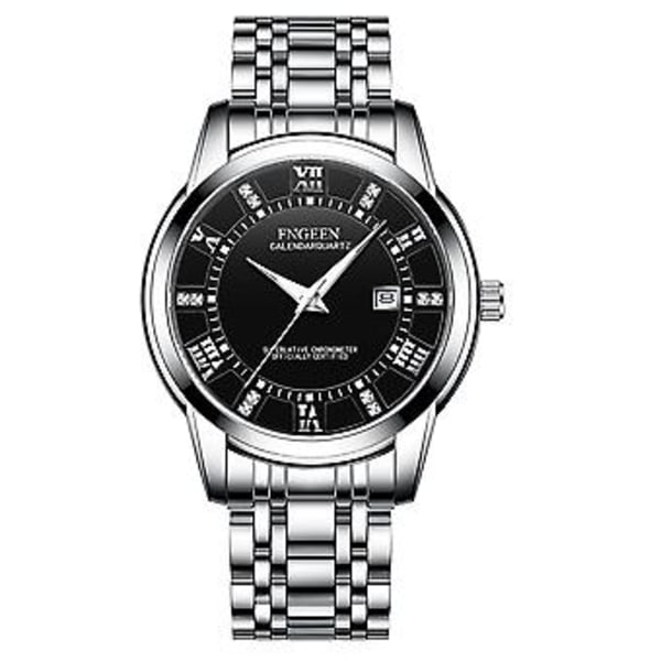 Vandtæt Herreur Relojes De Hombre Klassisk Rustfrit Stål Quartz Selvlysende (Sølv Sort)