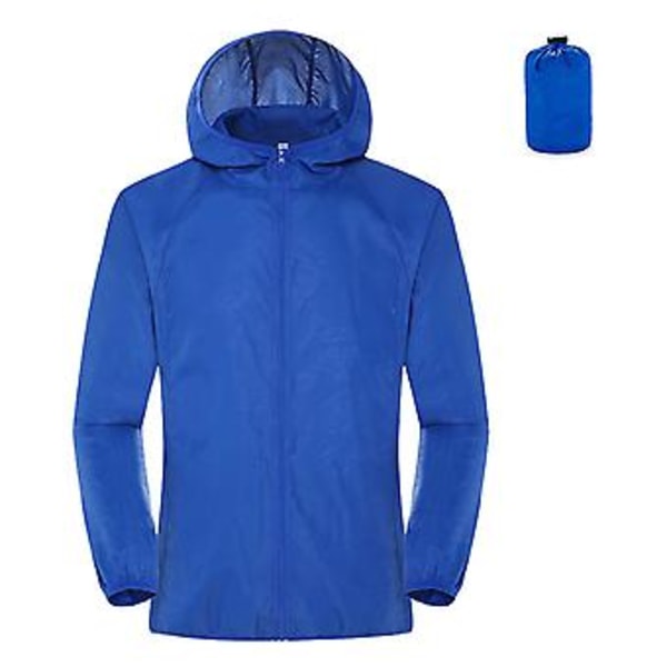 Vindjakke med hette, lange ermer, innsnevrende mansjetter, lommer, glidelåslukking for menn og kvinner, vanntett, solbeskyttelse (S kongeblå)